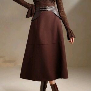 Fashionable Commuter Retro Chic PU Leather Patchwork DoubleBelt High Waist Shirt